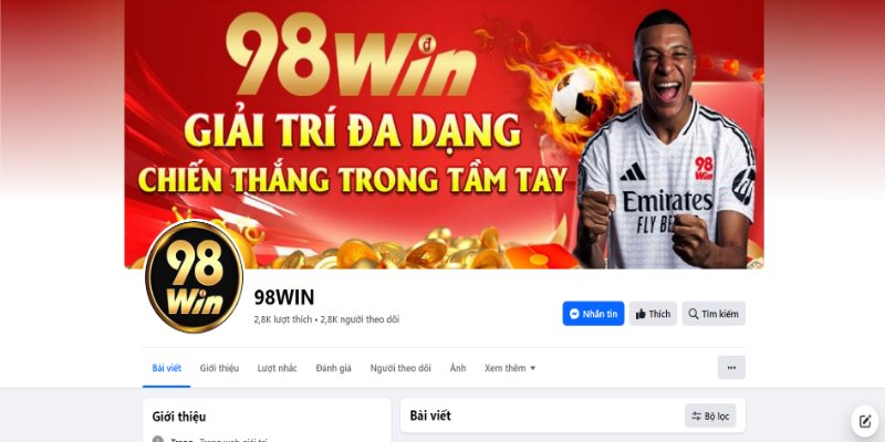 Có thể liên hệ với thương hiệu cá cược 98WIN qua Facebook